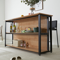 Table de bar/îlot de cuisine mini en bois style coréen industriel moderne avec plateau en bois et structure métallique pour salon et salle à manger