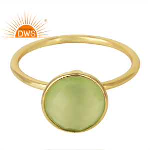 Indian 18k Gold Plated 925 Sterling <b>Silver</b> Bezel Setting <b>Stacking</b> <b>Ring</b> Prehnite Chalcedony Gemstone Trendy Party Jewelry for - Product Image 3