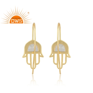 Hamas-pendientes largos de plata chapados en oro, diseño a mano, proveedor de joyería, pendientes de piedra lunar arcoíris encantadores, venta al por mayor - Product Image 3