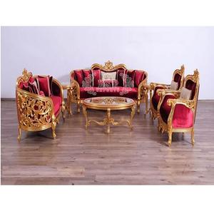 ชุดโซฟาคลาสสิกแกะสลักสีทอง,ชุดโซฟาสไตล์บาร็อคแกะสลักไม้เนื้อแข็งเฟอร์นิเจอร์ห้องนั่งเล่นโซฟากำมะหยี่สีแดงหรูหรา - Product Image 1