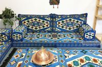 Ensemble de coussins de sol brodés orientaux arabes pour bar à chicha, bleus, avec garnitures en mousse à densité 22