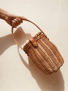 Sacs à main en rotin faits main, accessoires de mode à la mode, en paille et osier, avec couvercle rond et poignées, nouvelle collection 2020 - Product Image 4