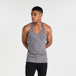 OEM Custom Logo Fashion <b>White</b> Cotton <b>Men's</b> Workout Stringer Bodybuilding Singlet Fitness Gym Tank Top - Product Image 3