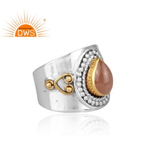 Anillo de plata de primera ley con piedra lunar para mujer, sortija, plata esterlina 925, piedra Natural, Peach, piedra lunar, hecho a mano - Product Image 3
