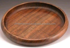 Plateau de service en bois rond, pour le petit déjeuner, décoration faite à la main, avec poignée, plateau rond en bois, meilleure qualité - Product Image 3