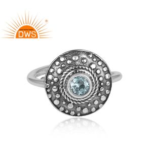 ชุดเครื่องประดับพลอยบลูโทปาซสุดหรู ดีไซน์แบบชาติพันธุ์ แหวนเงินแท้ ผลิตโดยผู้ผลิตเครื่องประดับ คอลเลคชั่นคลาสสิก - Product Image 2