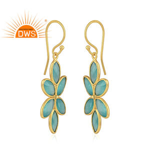 Pendientes colgantes para niñas chapados en oro de 14K de plata de ley de diseñador floral, fabricante de joyas, Colección clásica - Product Image 2