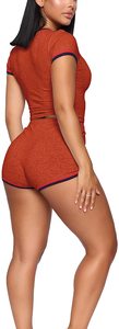 New High-Waisted Skinny <b>Tights</b> Casual Sports 2-Piece Women's Set with Solid Pattern Hip Shorts T-Shirt Knee Short Pants Suit - Product Image 6