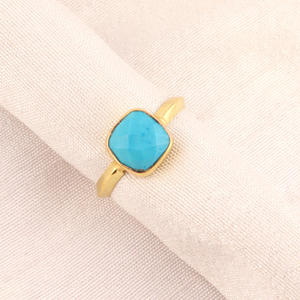 Personalizar al por mayor azul turquesa anillo cojín comprobador corte anillo hecho a mano minimalista Pequeño anillo de piedra de nacimiento unisex joyería fina - Product Image 1
