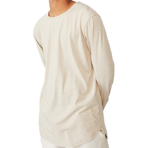 Camiseta de manga larga de algodón puro, color beige, estilo casual, para hombre, venta al por mayor OEM, según el deseo y requisito del cliente. - Product Image 1