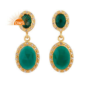 ต่างหูห้อยประดับพลอยออนิกซ์สีเขียวธรรมชาติและโทแพซสีขาวคุณภาพสูง เงินแท้ 925 ปี 2026 สำหรับผู้หญิง จากผู้ผลิตเครื่องประดับ - Product Image 1