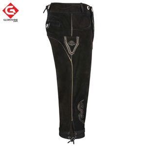 German and Austrian Lederhosen Long and Pant <b>Short</b> Distressed <b>Leather</b> Vintage Look Embroidered Bavarian <b>Shorts</b> for <b>Men</b> - Product Image 2