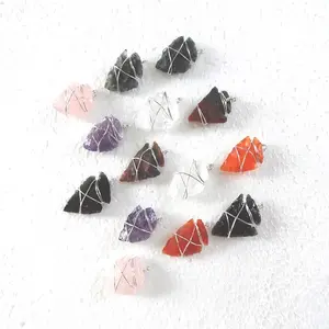 wholesale natural Gemstone Arrowhead 1 to 1.5 inch wire Wrap handmade stone pendants