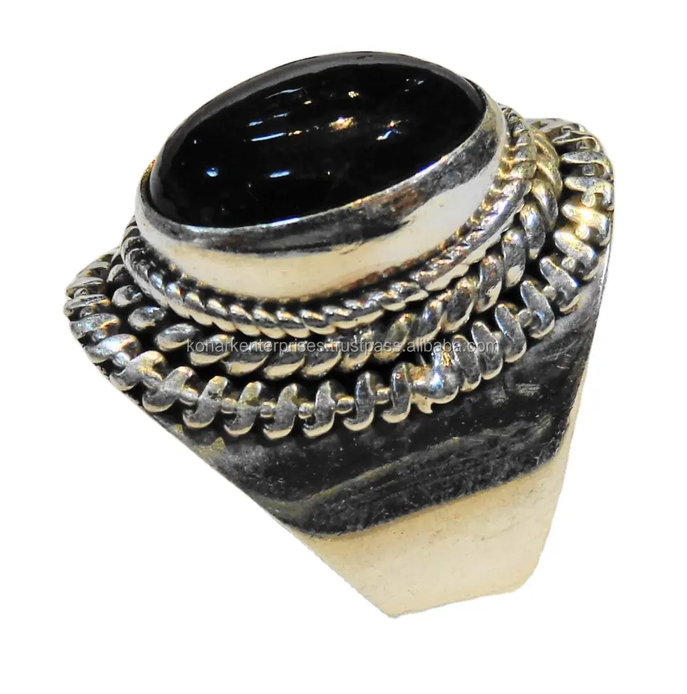 Cincin Batu Permata Buatan Tangan Perak Murni 925 Hitam Onyx Kualitas Penjualan Terbaik Perhiasan Grosir Harga Pabrik