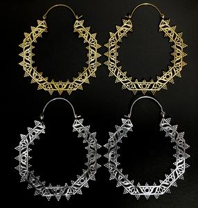 Boucles d'oreilles style Tribal indien, 1 pièce, hexagone en couleur argent, cerceau - Product Image 1