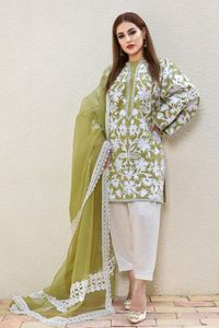 --LATEST--&--STYLISH---DESIGNER WITH MACHINE EMBROIDERY KURTA WITH PANT DRESS-FOR Party-wear-dress for Party/ Wedding =2021. - Product Image 2