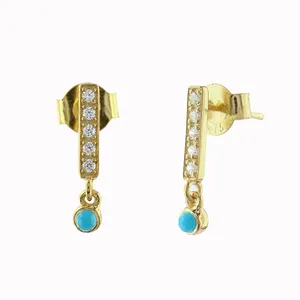 Natural Diamond Bar Stud Earrings Turquoise and Diamond Earrings Studs Delicate Earrings Wholesale Jewelry Supplier