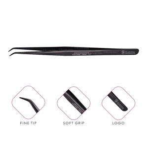 Pince à épiler noire pour Extension de cils Slim droit 6mm 45 degrés, étiquette privée, pince à épiler en Fiber pour Extension de cils OEM ODM - Product Image 1