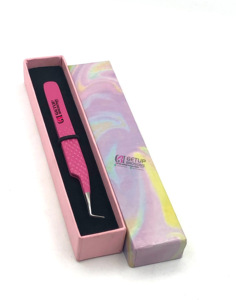 แหนบต่อขนตาสแตนเลสด้ามเพชรเคลือบสีชมพูแบบมืออาชีพอุปกรณ์ความงามติดโลโก้ได้ตามต้องการ - Product Image 2