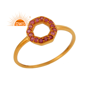 <b>925</b> Sterling <b>Silver</b> 9K Gold Plated Natural Pink Sapphire Gemstone Stackable <b>Ring</b> For Women Jewelry Manufacturer - Product Image 1