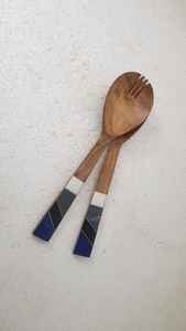 Good Quality Handmade Acacia <b>Wood</b> <b>Salad</b> <b>Server</b> Set with Terrazzo Handle Vintage Style Kitchen Utensils Decorative Serving Tool - Product Image 2