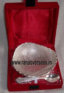 Bol de styliste fait à la main en plaqué argent, avec cuillère pour anniversaire, Diwali, cadeaux de noël - Product Image 3