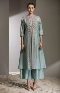 À LA MODE ÉLÉGANT & -UNIQUE-LONGUE-KURTA AVEC PLAAZO POUR LA Fête-usure-robe avec applications pour la Fête/Mariage = 2021. - Product Image 2