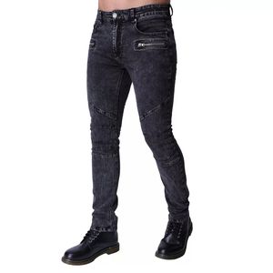 Pantalones vaqueros elásticos para motociclista, jeans de moda ajustados de estilo hip hop urbano con cremallera, color gris nieve lavado - Product Image 1