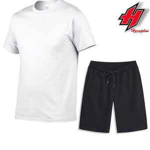 Conjunto de chándal de gran tamaño de verano unisex 100% pantalones cortos de algodón y Camiseta de cuello redondo transpirable para hombres - Product Image 4