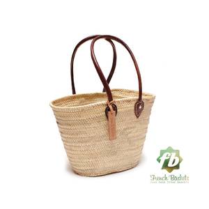 Trendy Straw <b>Bag</b> French Basket Handle <b>Long</b> - Size Medium- Leather French Market Basket - Product Image 1
