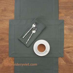 Napperon en maille et tissu 100% lin ou coton, couleur noire, taille 35x50 cm - Product Image 2