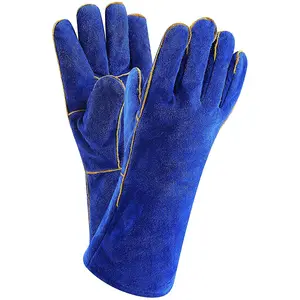 Lassen Handschoenen Blauw 14 ''Lederen Forge Hittebestendige Lassen Handschoen Voor Mig, Tig Lasser Bbq, Oven, camping Brandwerende Handschoenen