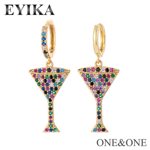 Boucles d'oreilles en zircon cubique CZ, bijou multi-couleurs, <span class=keywords><strong>bol</strong></span> de vin en or 18K, tendance pour femmes, - Product Image 2