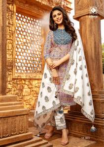 Vestido largo de algodón para mujer, ropa de fiesta de moda con bordado de Anarkali, traje dupatta, India, 2023 - Product Image 4