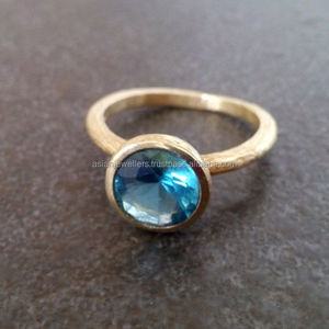 แหวนพลอยโทแพซสีฟ้าใน925เงินสเตอริงชุบทอง18K เครื่องประดับแฟชั่นงานปาร์ตี้งานแต่งงานทำด้วยมือ - Product Image 1