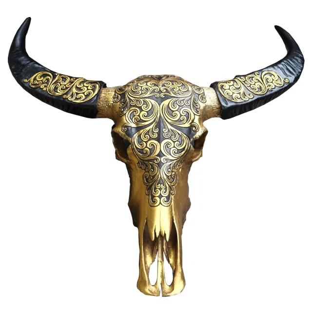 Golden Painted Bone Wanddecoratie Hand Gemaakt Buffalo Hoofd Schedels Voor Home Decoratie