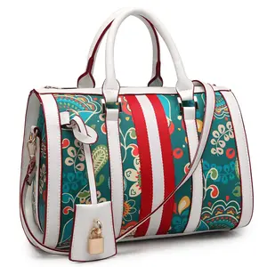 Hoge Kwaliteit Bloemen Decoratie Afdrukken Patroon Handtas Met Rits & Hasp Sluiting Type Dames Tote Bag