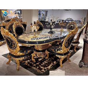 Service de Table à manger style victorien, en noir et or poli, en bois, de haute qualité, sculpté, nouveau style - Product Image 1