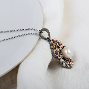 Collar de Plata de Ley 925 con Colgante de Amatista Púrpura y Perla Natural Grande, Ideal para Regalo - Product Image 3