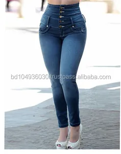 Nuove donne di modo di jean pantaloni stretch scarni della signora jean blu casual slim denim jean