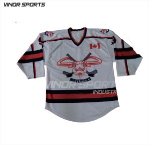 Camiseta de hockey sobre hielo con sublimación de poliéster 100% personalizada Unisex Diseño personalizado y bordado OEM Nombre del equipo 'Team' en blanco - Product Image 1