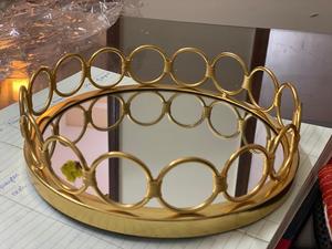 Oro redondo bandeja con espejo de vidrio - Product Image 2