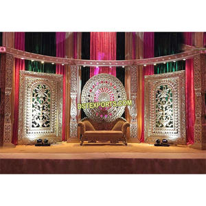 Conjunto de escenario de media luna para boda india, escenario de boda musulmana londinense, configuración de escenario de oro, tallado de fibra, último diseño, para el Reino Unido - Product Image 1