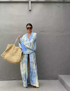 Simplee — vêtements de plage longs 2022 coton, teinture par nouage, fait à la main, manches longues, Sexy, Cover-Up, Kimono, pour femmes, nouvelle collection 100% - Product Image 2