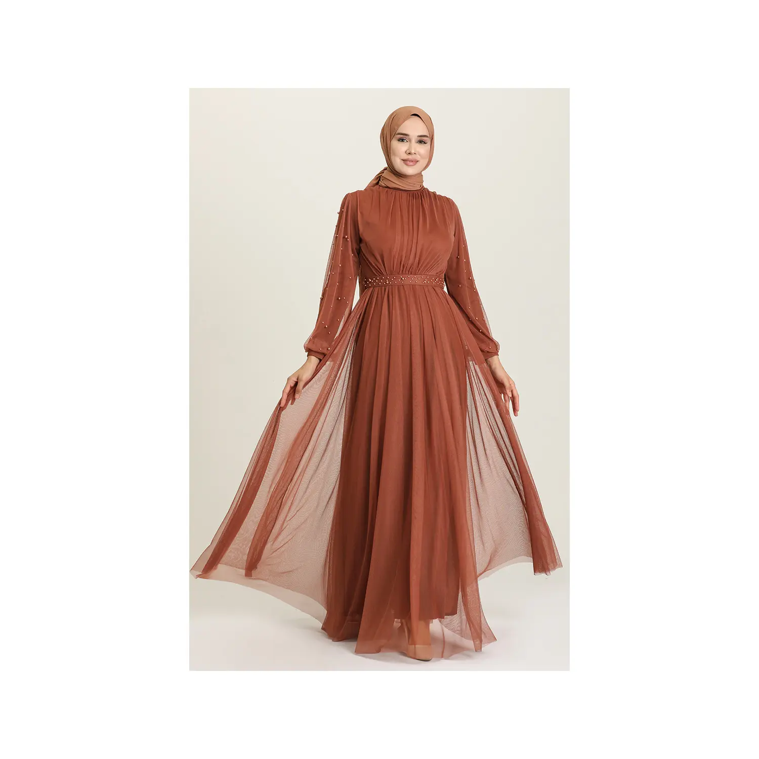 Factory Direct Islamic Clothing Women Fashion Evening Dresses Zero Collar Long Sleeve Muslim Dress