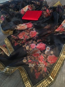 Saree de organza pesada con hilo blanco para mujer, punto de cadena, trabajo para saris/Saree Sexy indio con blusa reada/Diseño de doble Color - Product Image 4