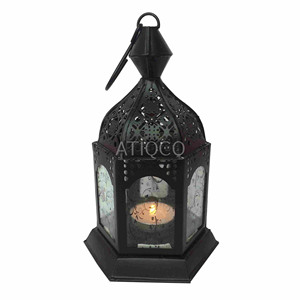 Lanterne marocaine hexagonale en fer indien de qualité supérieure, en métal doré, attrayante et unique, porte-bougie, décorations de fête élégantes Atiqco - Product Image 6