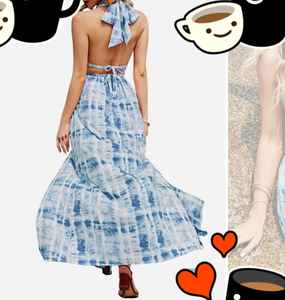 ชุดแม็กซี่เดรสเปิดหลังแขนกุดสำหรับผู้หญิงชุดเดรสปาร์ตี้สีน้ำเงินท้องฟ้าเปิดหลังดีไซน์ใหม่สำหรับฤดูร้อน - Product Image 2