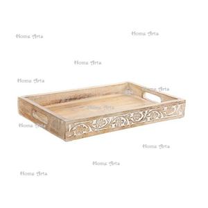 Plateau de service de nourriture en bois de nouvelle conception avec poignées en fer plateau de service de café de thé de qualité supérieure à bas prix - Product Image 5