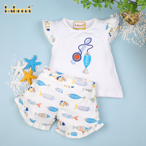 Ensembles de vêtements pour enfants fille avec appliques de pêche en gros-BB1387 - Product Image 1